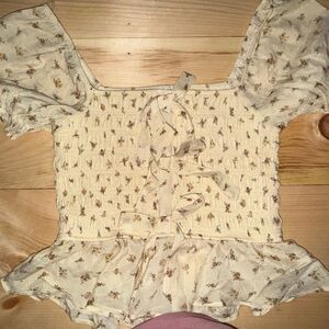 Trixxi Cream Floral Smocked Crop Top with Tie
